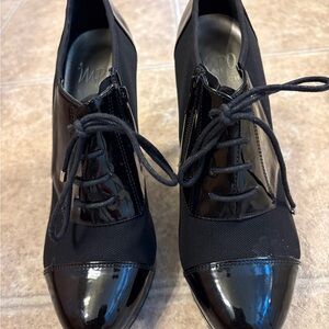 Women’s Black Lace-Up Patent Cap-Toe Heels